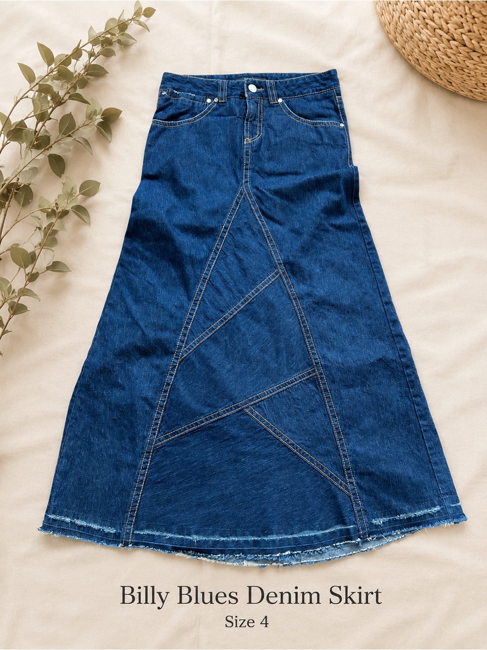 Billy Blues Dark Blue Denim A-Line Maxi Skirt Size 4 Vintage Y2K